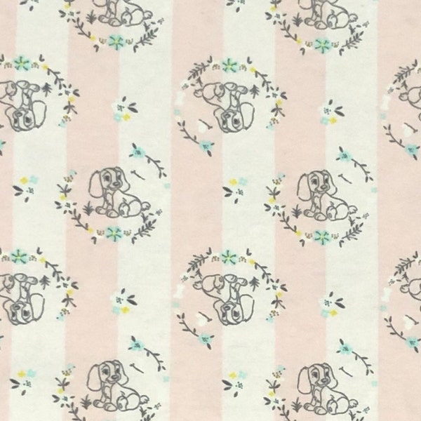 FLANNEL Lady and the Tramp Fabric By Half Yard, Disney Dog Cotton Fabric, 1/2 Yards are Continuous