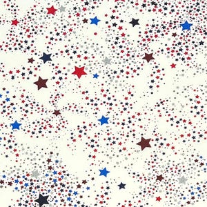 Pow Stars Glitter Fabric By Half Yard, Fat Quarter, Patriotic Cotton Fabric, 1/2 Yards are Continuous