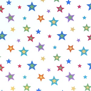 Fun Stars Fabric By Half Yard, Fat Quarter, Colorful Nursery Stars Cotton Fabric