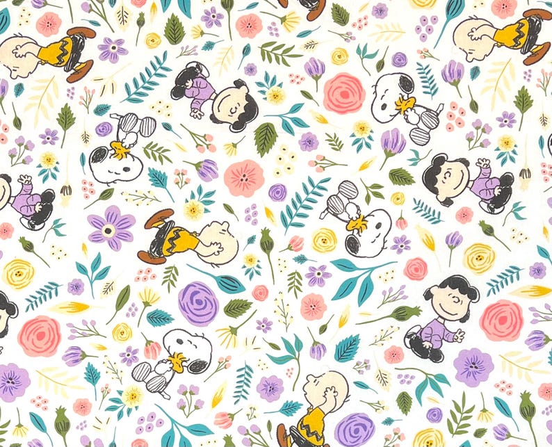 Peanuts Characters Springtime Peanuts Springtime Flowers 100% Cotton Fabric | Fat Quarter, Half Yard ...