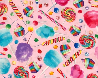 Rainbow Candy Cupcake Mixed 100% Cotton Fabric | Fat Quarter, Half Yard