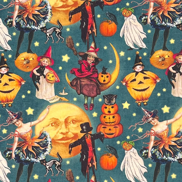 Treats N Sweets Fabric By Half Yard, Fat Quarter, Halloween Cotton Fabric, 1/2 Yards are Continuous