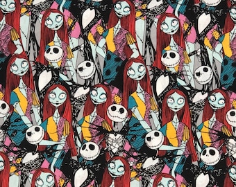 Jack Skellington & Sally Packed 100% Cotton Fabric | Fat Quarter, Half Yard