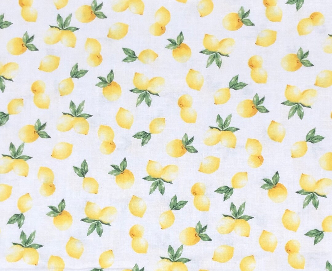 Lemons on White Fabric by Half Yard, Fat Quarter, Lemons Cotton Fabric