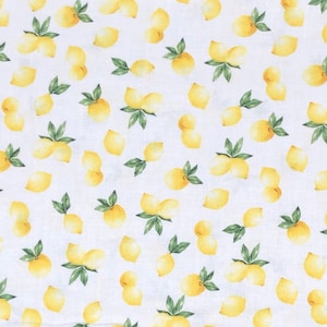 Lemons on White Fabric By Half Yard, Fat Quarter, Lemons Cotton Fabric, 1/2 Yards are Continuous