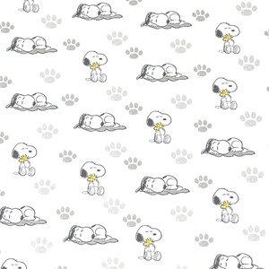 Snoopy Paws Fabric By Half Yard, Fat Quarter, Snoopy and Woodstock Naps Cotton Fabric, 1/2 Yards are Continuous