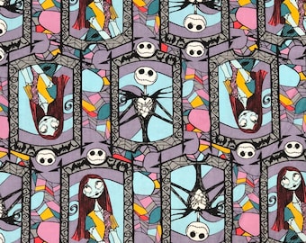 Jack Skellington and Sally Stained Glass 100% Cotton Fabric | Fat Quarter, Half Yard