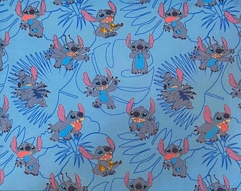 Stitch Tropical Palm Leaves Blue 100% Cotton Fabric | Fat Quarter, Half Yard
