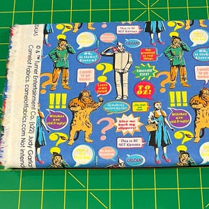 Wizard of Oz Pop Fabric By Half Yard, Fat Quarter, Dorothy Toto Pop Quotes Cotton Fabric, 1/2 Yards are Continuous