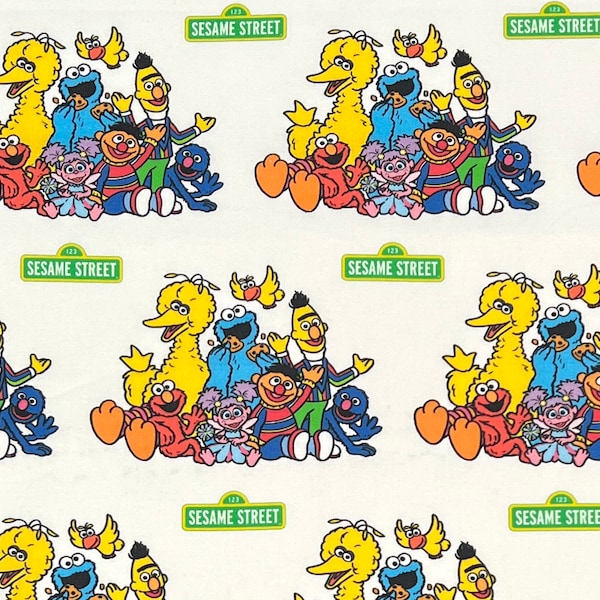 Logo Fabric By Half Yard, Fat Quarter, Bert Ernie Elmo Grover Big Bird Cookie Monster Cotton Fabric, 1/2 Yards are Continuous