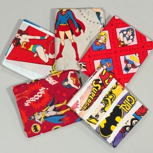 Wonder Woman Fat Quarter Bundle of 5 Cotton Supergirl Batgirl  Fabric Prints