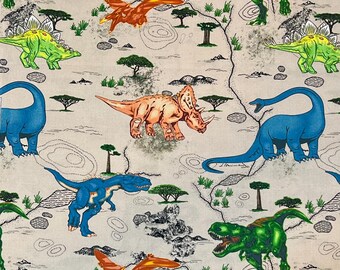 Dinosaurs Landscape Tyrannosaurus Rex 100% Cotton Fabric | Fat Quarter, Half Yard