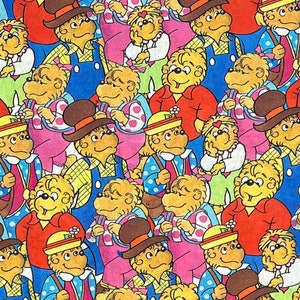 Berenstain Bears Characters Fabric By Half Yard, Fat Quarter, The Berenstain Bears Packed Cotton Fabric, 1/2 Yards are Continuous