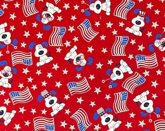 Puppy Dog Red Woof You Patriotic 100% Cotton Fabric | Fat Quarter, Half Yard