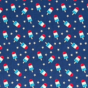 Patriotic Popsicles Fabric By Half Yard, Fat Quarter, Popsicle Fourth of July Cotton Fabric, 1/2 Yards are Continuous