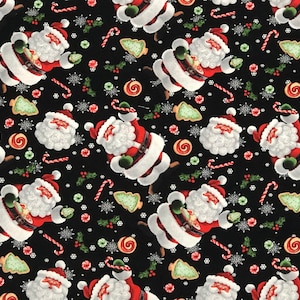Santa Cookies Fabric, By Half Yard, Fat Quarter, Robert Kaufman Christmas Cotton Fabric, 1/2 Yards are Continuous