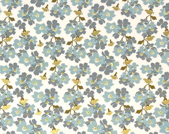 Camelot Fabrics Floral Branch Blue With Gold Fabric By Half Yard, Fat Quarter, Flowers Floral Cotton Fabric, 1/2 Yards are Continuous