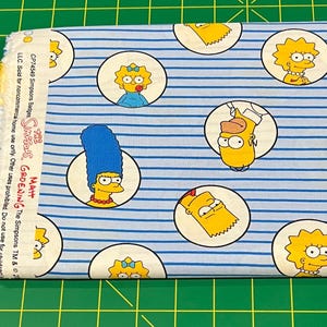 Simpsons Badges Character Striped 100% Cotton Fabric | Fat Quarter, Half Yard