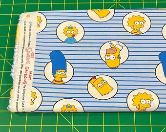Simpsons Badges Character Striped 100% Cotton Fabric | Fat Quarter, Half Yard