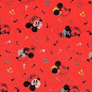 Mickey and Minnie Music Notes 100% Cotton Fabric | Fat Quarter, Half Yard