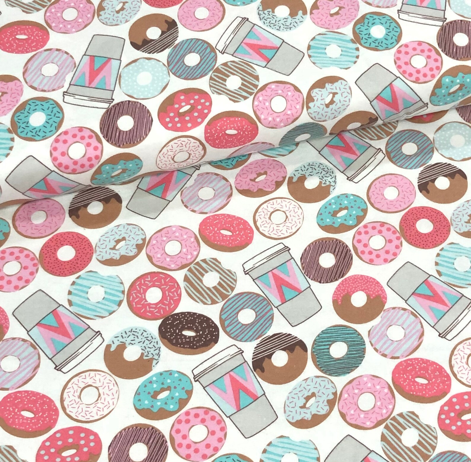 FLANNEL Donuts Coffee Fabric By the Half Yard Coffee Iced Etsy