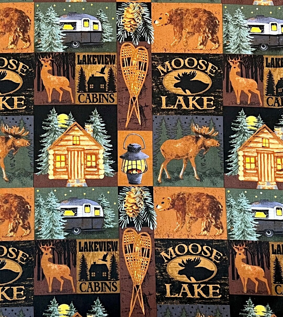 Lakeview Log Cabins Fabric by Half Yard, Fat Quarter, Great Outdoors