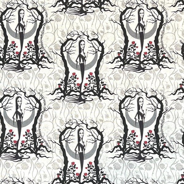 Addams Family Morticia Fabric By Half Yard, Fat Quarter, Addams Family Halloween Cotton Fabric, 1/2 Yards are Continuous