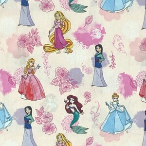 Multi Princess Ariel Rapunzel Cinderella Floral 100% Cotton Fabric | Fat Quarter, Half Yard