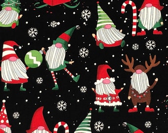Santa Gnomes Reindeer Christmas 100% Cotton Fabric | Fat Quarter, Half Yard
