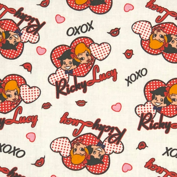 Lucy Ricky Cartoon Fabric By Half Yard, Fat Quarter, I Love Lucy Cotton Fabric, 1/2 Yards are Continuous