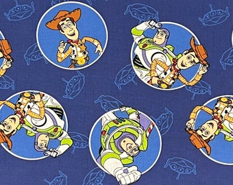 Toy Story Badges Woody Buzz Lightyear 100% Cotton Fabric | Fat Quarter, Half Yard