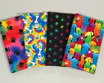 Dog Tie Dye Fat Quarter Bundle of 4 Cotton Rainbow Puppy Paws Fabric Prints