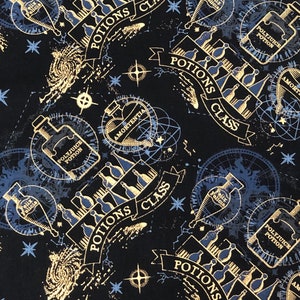 Harry Potter Licensed Potions Class Gold Metallic 100% Cotton Fabric | Fat Quarter, Half Yard