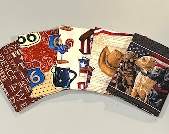 Americana Route 66 Dog Patriotic USA 100% Cotton Fabric | 5 Fat Quarter Bundle