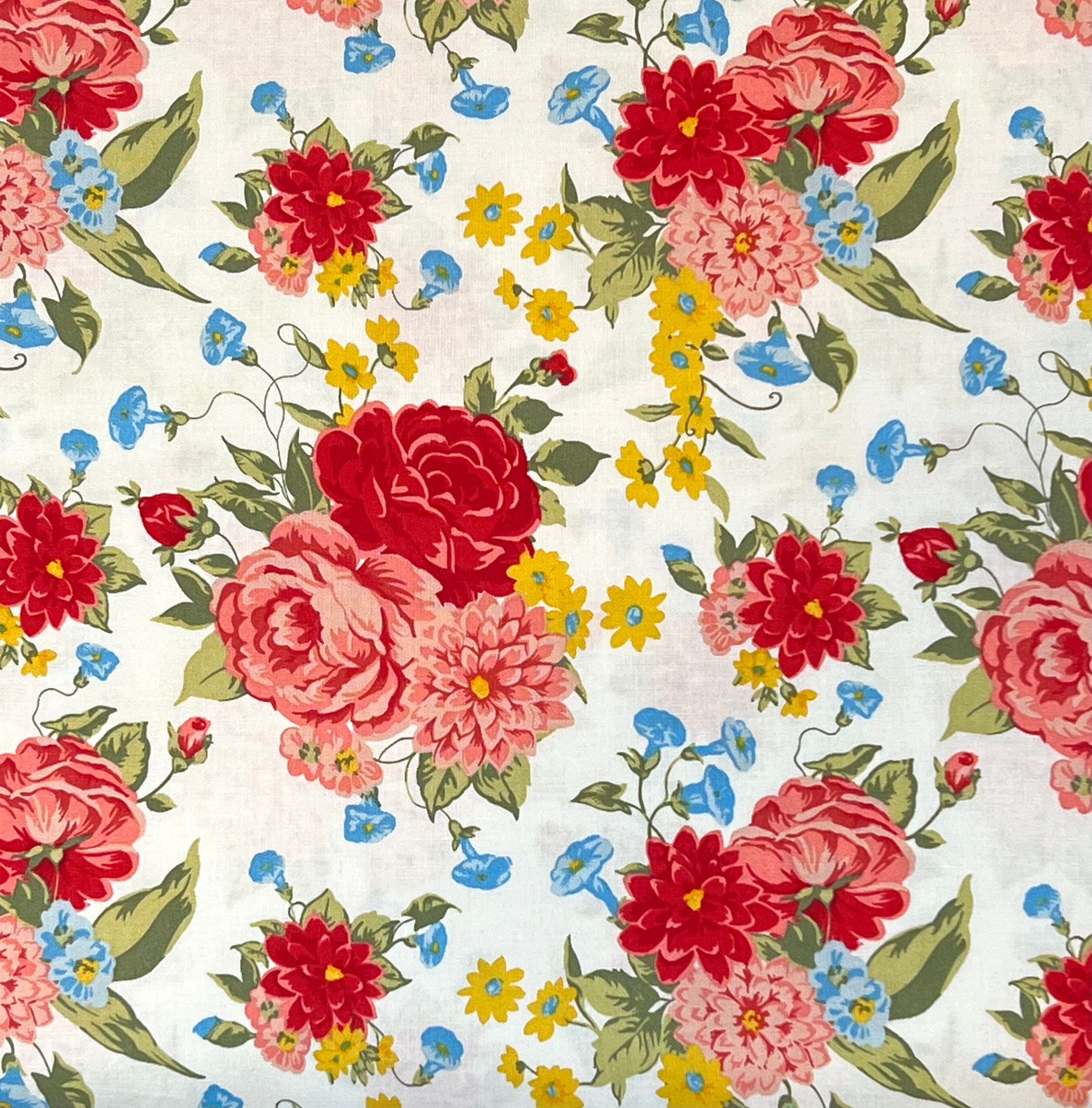 The Pioneer Woman 44 inch x 1 Yard Cotton Sweet Rose Floral Fabric Precut, White