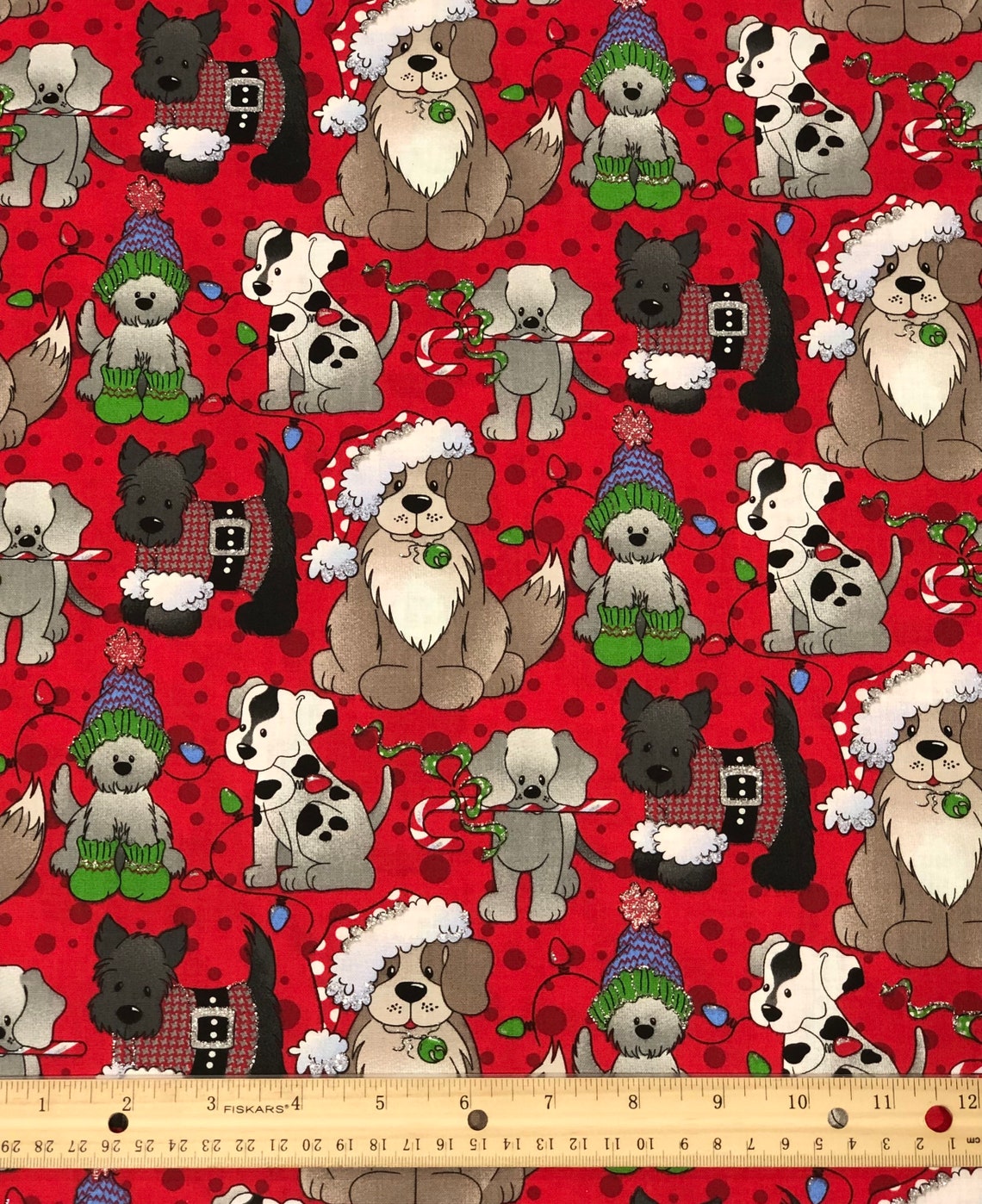 Christmas Dogs Fabric by Half Yard Fat Quarter Holiday Pups Etsy