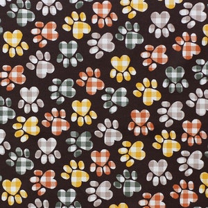 Fall Buffalo Check Dog Paws 100% Cotton Fabric | Fat Quarter, Half Yard