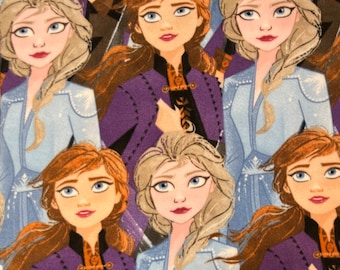 FLEECE Frozen Sisters Fabric By the Yard, Half Yard, Princess Anna and Queen Elsa Polyester Fabric