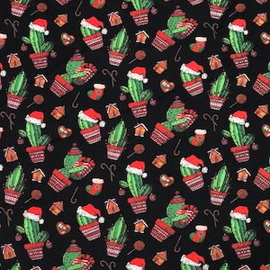 Cactus Desert Santa Hat Christmas 100% Cotton Fabric | Fat Quarter, Half Yard