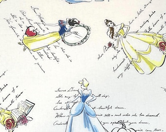 Fashionable Princesses Cinderella Belle Snow White 100% Cotton Fabric | Fat Quarter, Half Yard