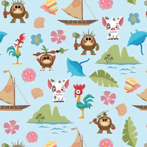 Moana and Friends Pua Hei 100% Cotton Fabric | Fat Quarter, Half Yard