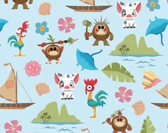 Moana and Friends Pua Hei 100% Cotton Fabric | Fat Quarter, Half Yard