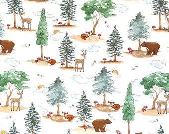 Bear Deer Forest Woodland Animals 100% Cotton Fabric | Fat Quarter, Half Yard