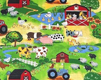 Farm Animals Pastures 100% Cotton Fabric | Fat Quarter, Half Yard