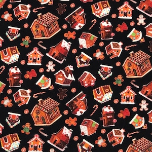 Gingerbread House Cookies Fabric By Half Yard, Fat Quarter, Christmas Cotton Fabric