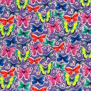 Butterflies on Purple Fabric By Half Yard, Fat Quarter, Butterfly Floral Cotton Fabric