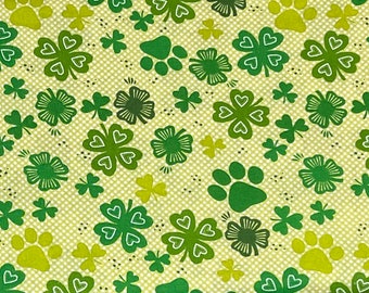 Dog Paw Prints Shamrocks St Patrick's Day 100% Cotton Fabric | Fat Quarter, Half Yard