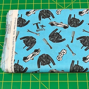 Grease T-Birds Fabric By Half Yard, Fat Quarter, Grease Movie Cotton Fabric, 1/2 Yards are Continuous