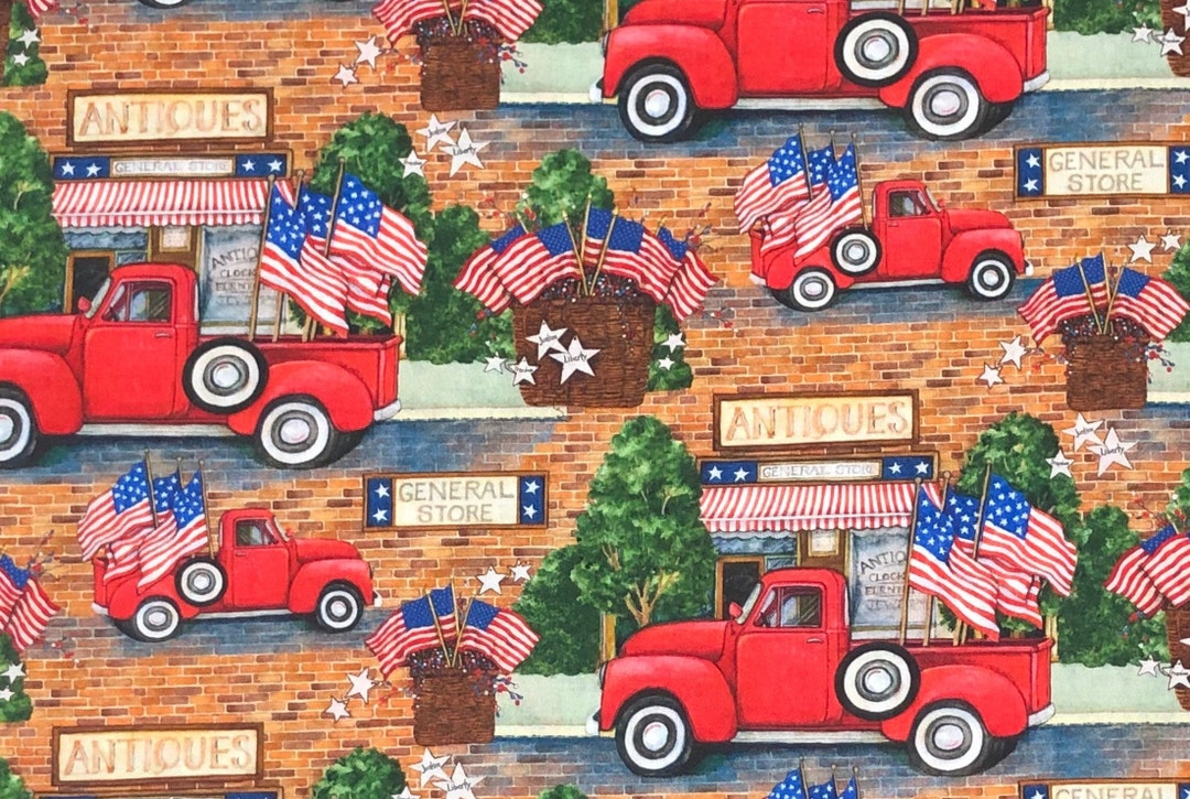 Downtown Red Truck Fabric by Half Yard, END OF BOLT, Fat Quarter