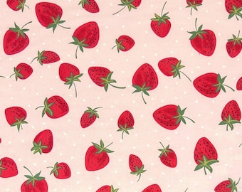 Strawberry Polka Dot on Pink 100% Cotton Fabric | Fat Quarter, Half Yard